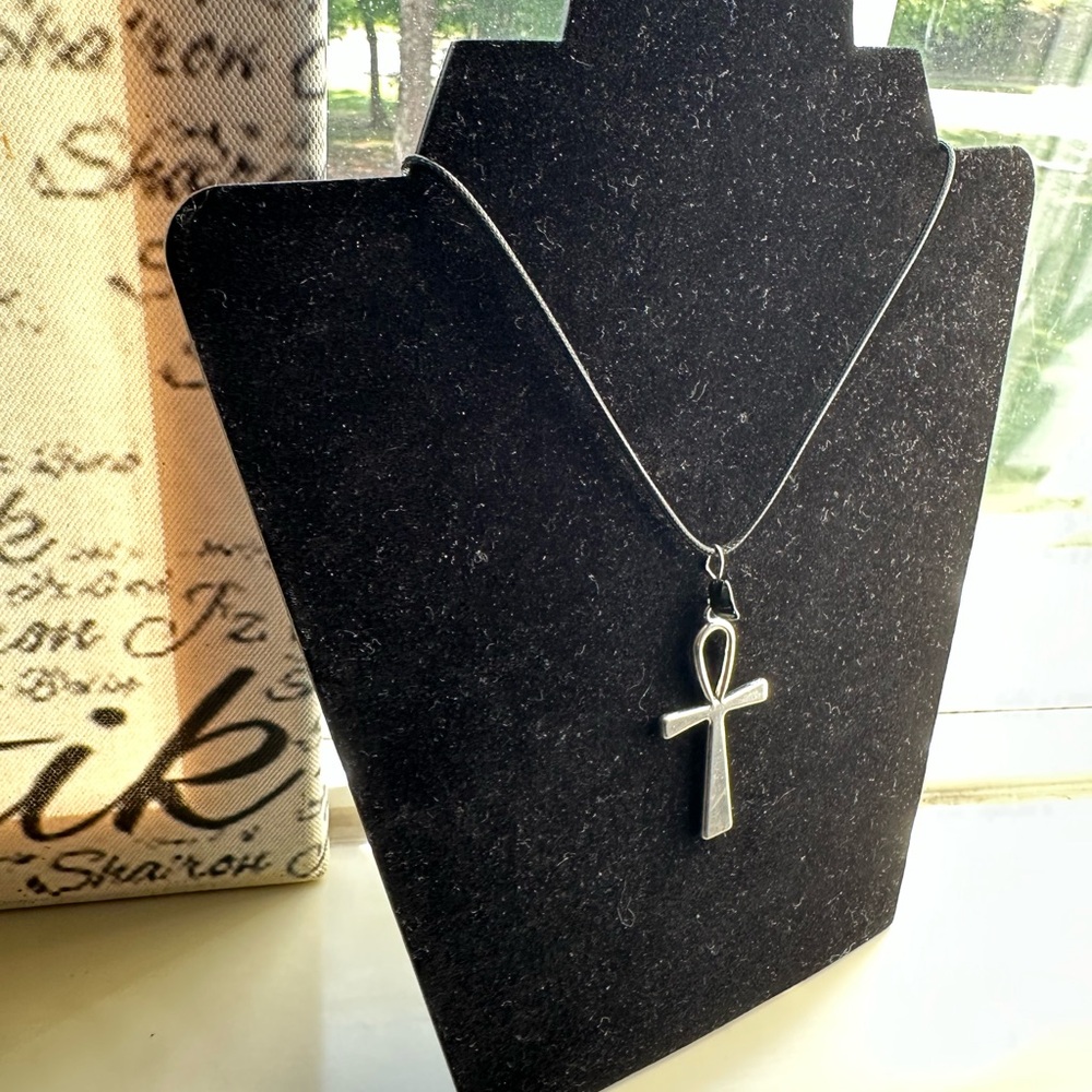 Silver Ankh Pendant Necklace Black Agate Handmade with Love ☮️❤️🔆